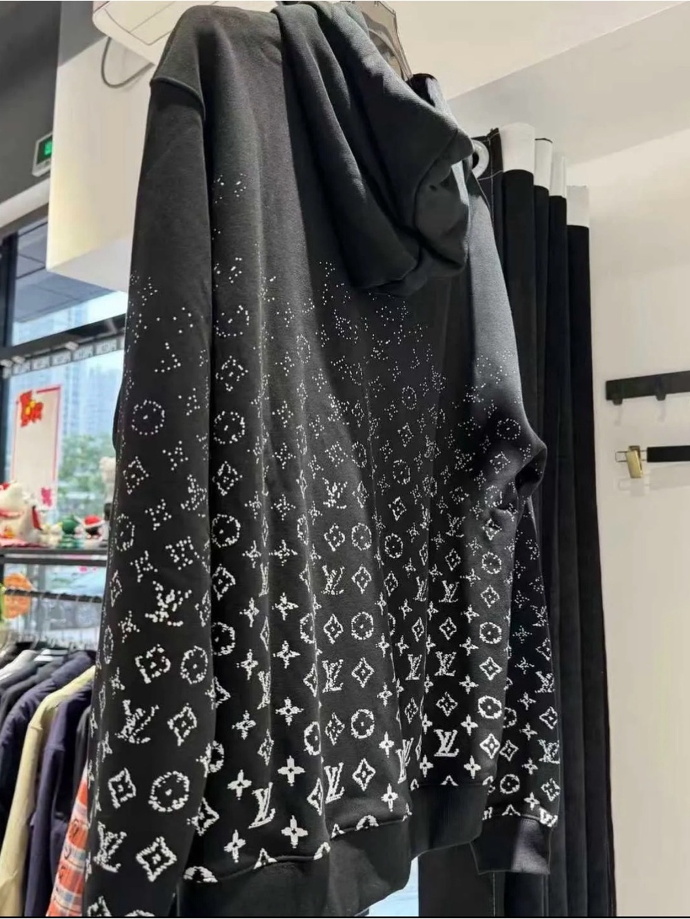 Louis Vuitton Black Crewneck Hoodie with White Monogram Gradient